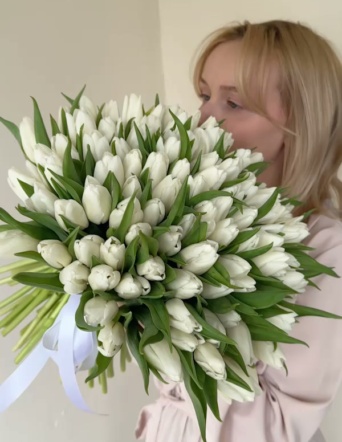 51 белый тюльпан в ленту №2055