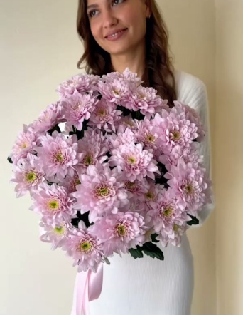 Хризантемы нежные в ленту (5 шт) №1622