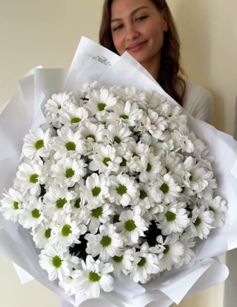 Хризантемы ромашковые в белом оформлении (11 шт) №1203