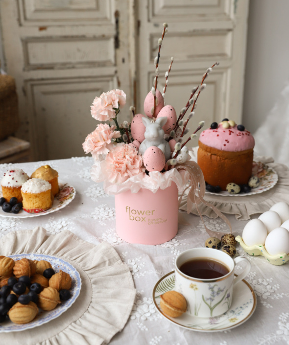 Пасхальная композиция в шляпной коробке №2149